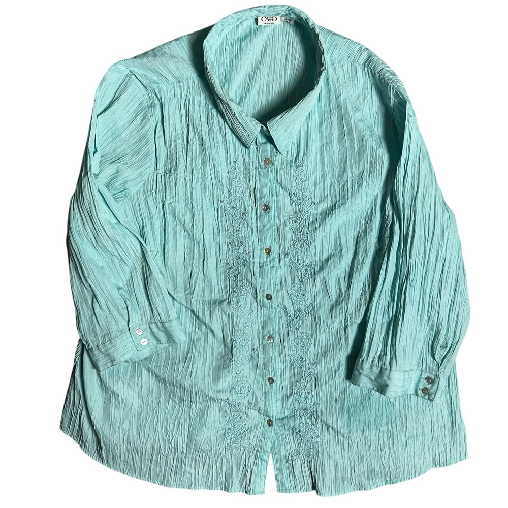CATO WOMAN Size 26/28 Button-up Long‎ Sleeve Embroidered Sequin Embellished Top
